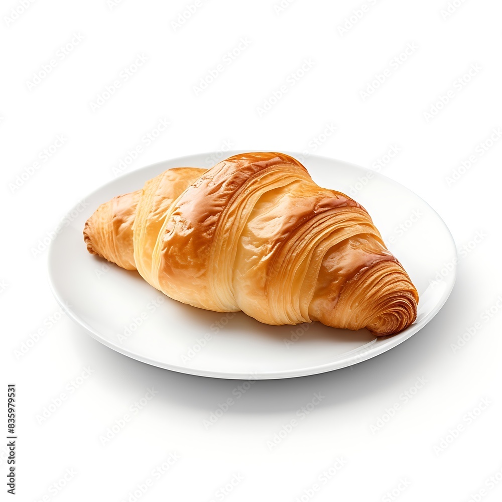 Croissant on a plate on white background. Croissant on a plate on white background.