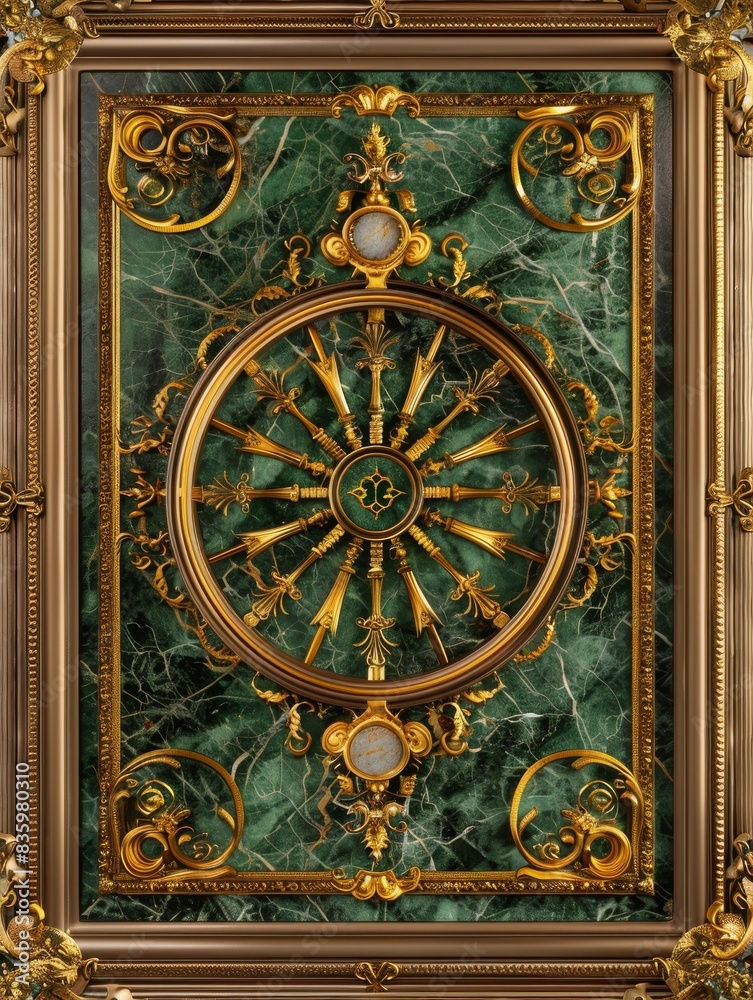 Fototapeta premium Lavish antique baroque, barocco ornate marble ceiling frame non linear reformation design. elaborate ceiling with intricate accents depicting classic elegance and architectural beauty
