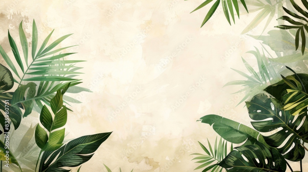 custom made wallpaper toronto digitalLush Tropical Leaves on Textured Background: A Serene Botanical Art Piece, Generative ai