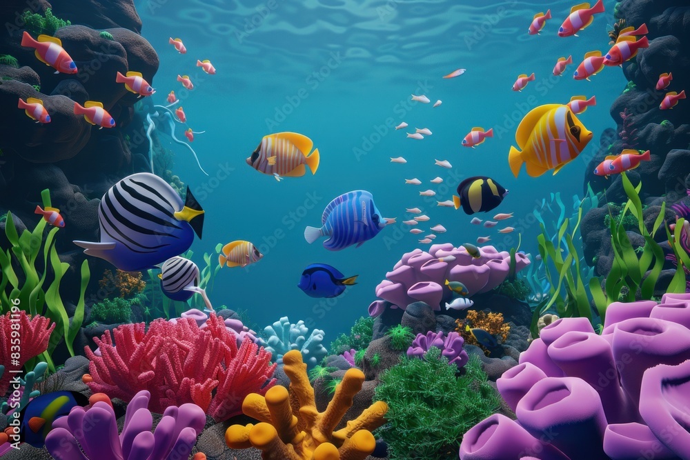Fototapeta premium Tropical Fish in a Lush Coral Reef Ecosystem - Generative AI