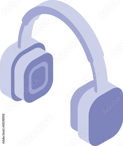 Stylish isometric purple headphones illustration in minimalist design for trendy electronic audio accessories. With 3d vector graphic and modern technology