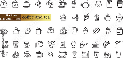 icon, coffee, tea, drink, bottle, water, juice, milk, wine, glass, set, cup, vector, beer, mug, thin, alcohol, pot, champagne, cocktail, carton, kettle, coconut, ice, illustration, dairy, go, bucket, 