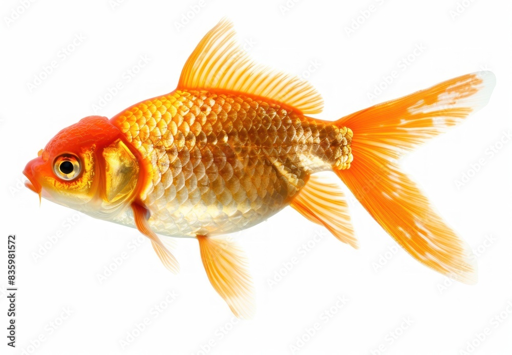 Detailed Close-up of a Vibrant Orange Goldfish Isolated on White Background - Generative AI Detailed Close-up of a Vibrant Orange Goldfish Isolated on White Background - Generative AI