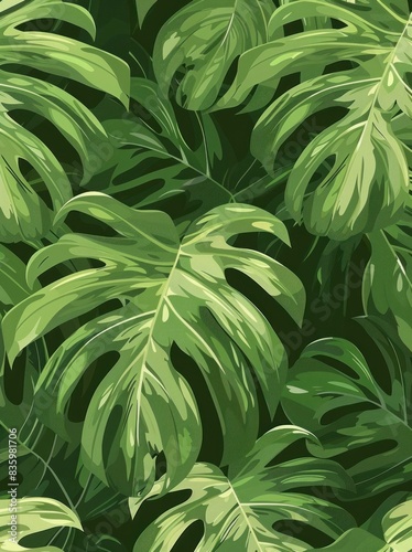 Seamless Monstera Leaf Pattern in Vibrant Tropical Hues – Perfect for Decorative Uses Generative AI