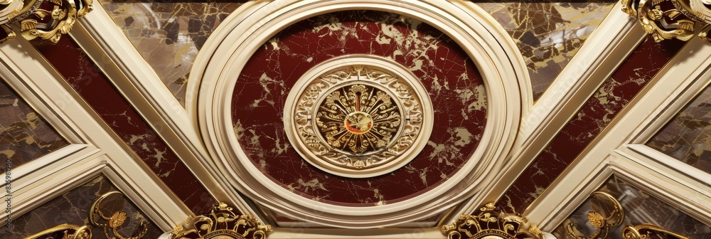 Fototapeta premium Lavish antique baroque, barocco ornate marble ceiling frame non linear reformation design. elaborate ceiling with intricate accents depicting classic elegance and architectural beauty