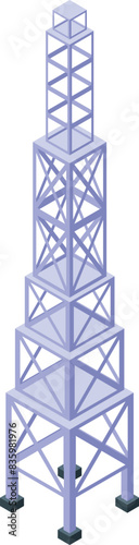 Detailed isometric communication tower illustration with vector technology and modern wireless infrastructure