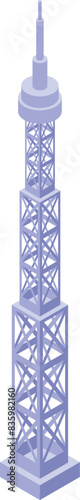 Digital isometric design of a contemporary broadcast tower on a clean background