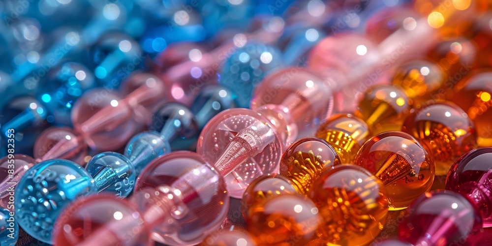 Colorful beads on threads create a playful and shiny background, evoking childhood fun. Colorful beads on threads create a playful and shiny background, evoking childhood fun.