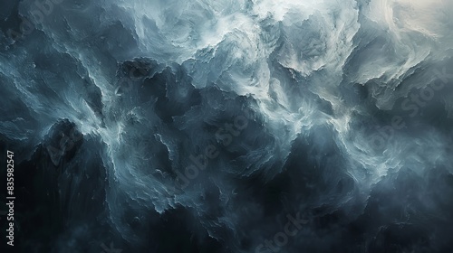 Abstract cloud-like formations with swirling shades of blue and white in a visually captivating composition, perfect for backgrounds or textures.