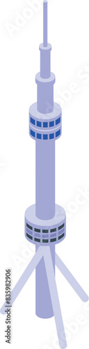 Digital isometric illustration of a stylized communication tower with a clean, minimalistic design
