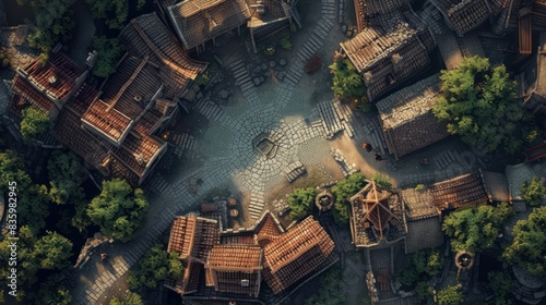 RPG battle map. Fantasy battlefield illustration, cartography location. Hobby roleplaying. AI generated
