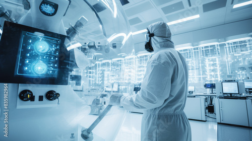 Research scientist in a well lit clean laboratory.