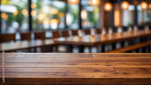 empty beautiful wood table top counter and blur bokeh photo