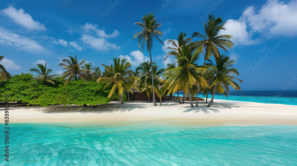 Paradise Retreat: Tropical Beach with Palm Trees.