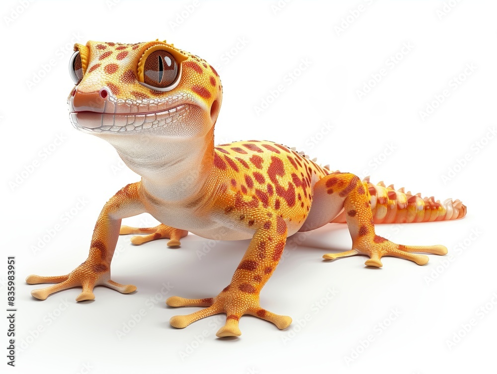 Naklejka premium A cute, cartoon-style leopard gecko with large eyes and a friendly expression.