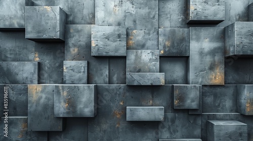 Abstract geometric pattern of gray and blue cubes.