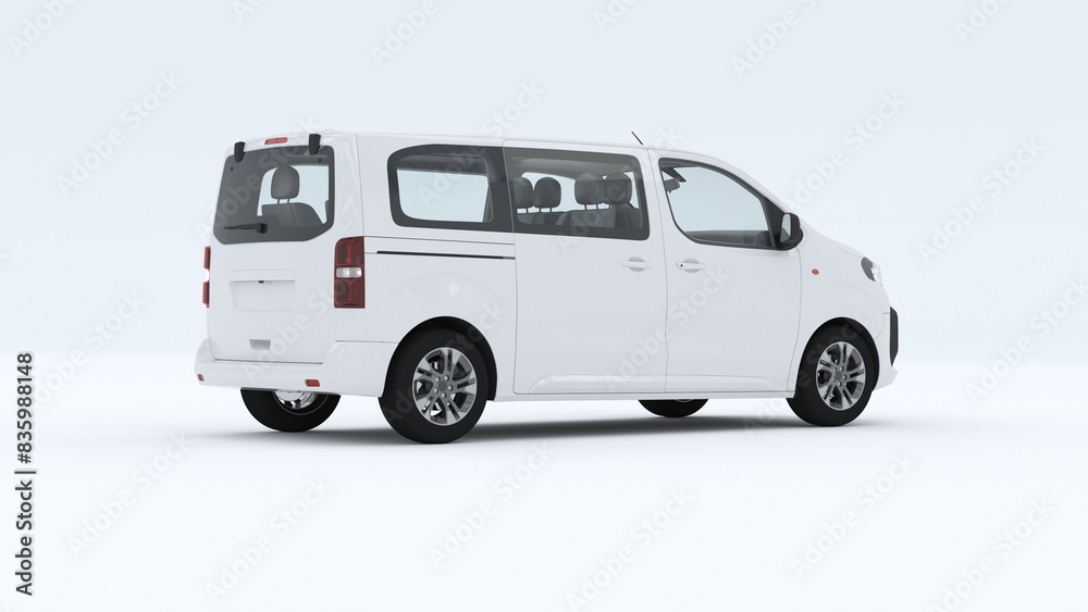 3D Illustration white minivan and vehicle on white background 3D Illustration white minivan and vehicle on white background