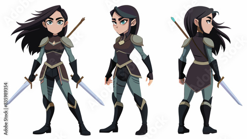 Set Of Woman With Sword In Different Pose, Collection of Vector Art Featuring Women Posing With Swords
