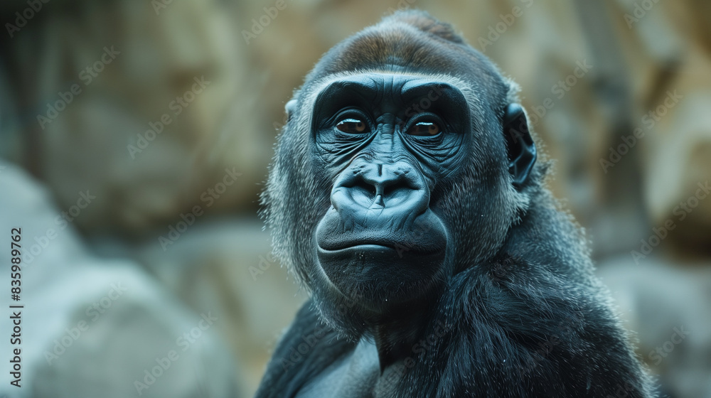 Obraz premium Portrait of Gorilla with Blurred Background
