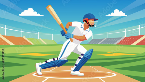 A Man Playing Cricket On Pitch
