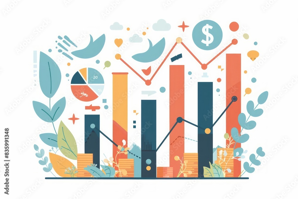 Depict a visually engaging investment financial data graph illustrating profits and growth Depict a visually engaging investment financial data graph illustrating profits and growth