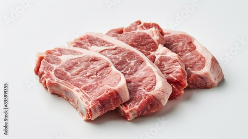 Four raw lamb chops lie on a white surface