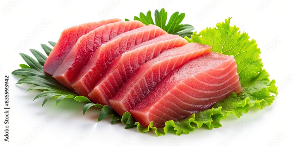 Tuna sashimi isolated on white background, seafood, raw, fresh, Japanese cuisine, gourmet, appetizer, healthy, delicious, protein, omega-3, sushi, culinary, dish, delicacy, meal