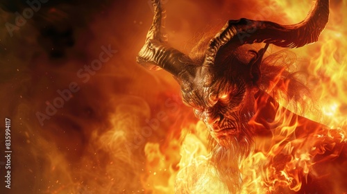 Ifrit demon on fiery background photo