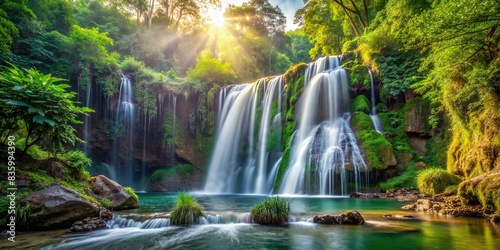 A beautiful scenic waterfall in a lush forest setting  waterfall  nature  scenery  landscape  flowing  serene  cascade  water  rocks  environment  peaceful  tranquil  beauty  outdoor