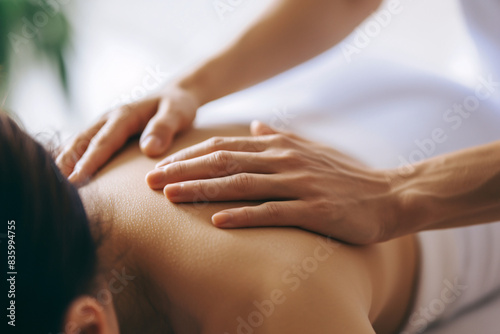 Wallpaper Mural hands giving a relaxing back massage on a person lying down in a tranquil setting Torontodigital.ca