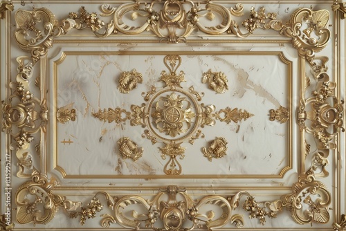 Lavish antique baroque, barocco ornate marble ceiling frame non linear reformation design. elaborate ceiling with intricate accents depicting classic elegance and architectural beauty
