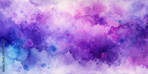 Purple watercolor background painting on paper texture with pastel purple and blue colors in blotches and paint bleed design , watercolor, background, painting, paper texture, pastel purple photo