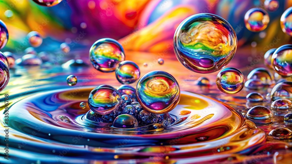Background with colorful bubbles and water spouts at the surface ...