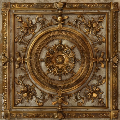 Lavish antique baroque, barocco ornate marble ceiling frame non linear reformation design. elaborate ceiling with intricate accents depicting classic elegance and architectural beauty 