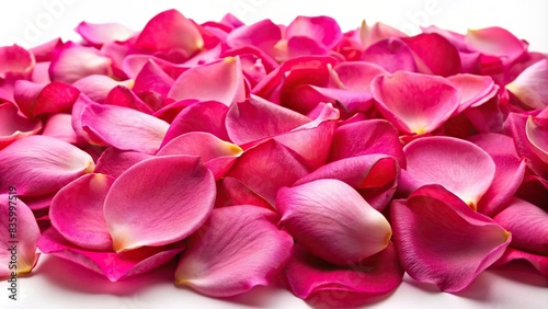 Vibrant display of bright pink rose petals against a white background , floral, pink, rose petals, vibrant, fresh, natural, romantic, background, fragrant, petals, pile, isolated, beauty