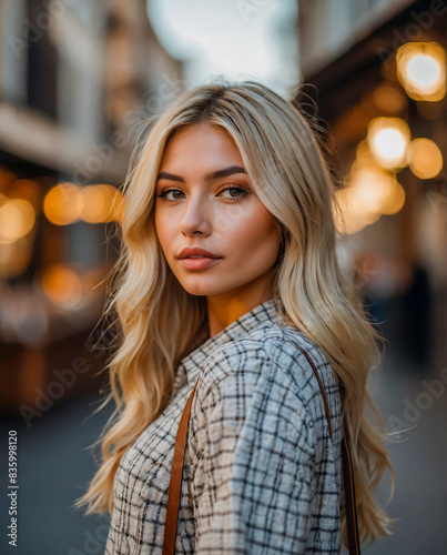 Stunning portrait of a beautiful woman influencer and model with blonde hair highlights © The A.I Studio
