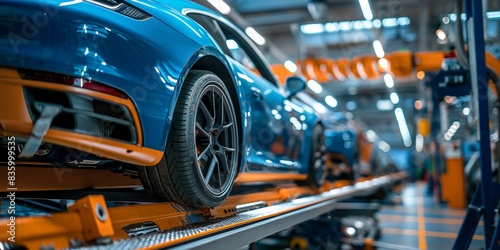 The busy assembly line in a factory dedicated to mass-producing modern vehicles