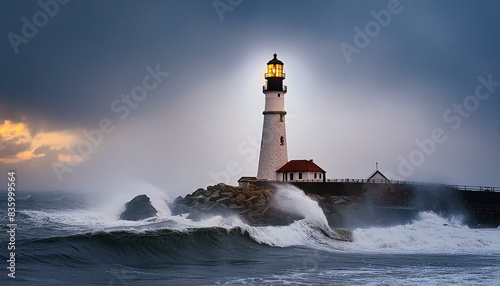 lighthouse at night Lighthouse in the Mist of a North Sea Storm