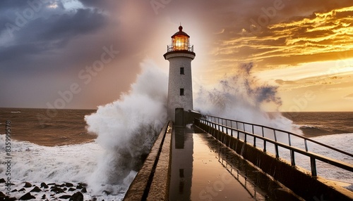 lighthouse at night,Lighthouse in the Mist of a North Sea Storm photo