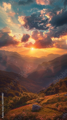 Stunning Sunset Over Picturesque Mountain Landscape