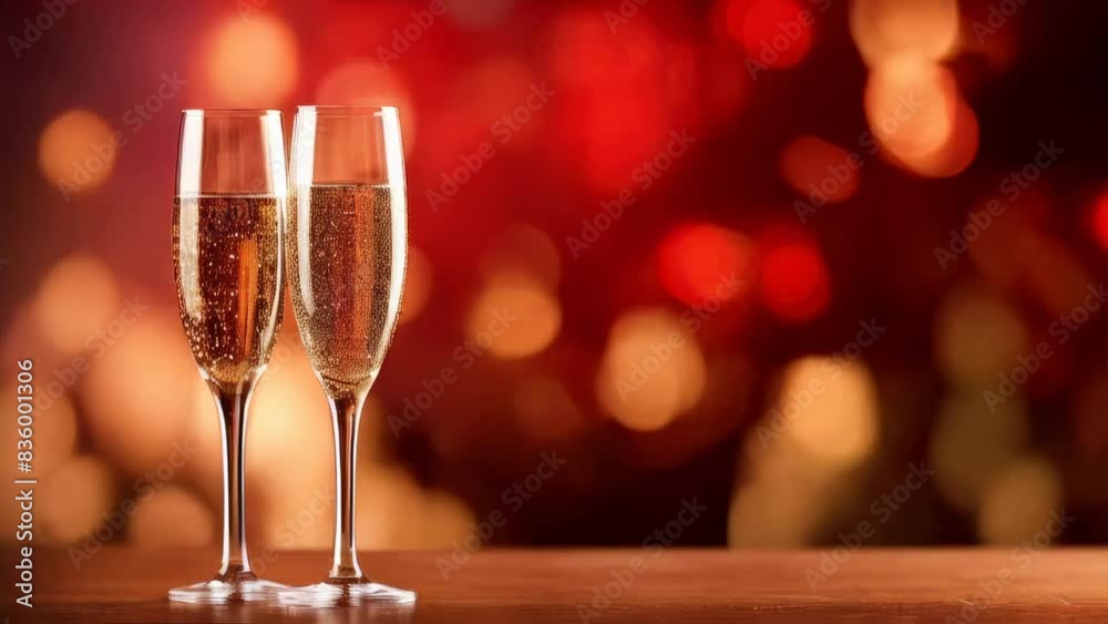 two glasses of champagne against bokeh background with text area. Valentines day two glasses of champagne against bokeh background with text area. Valentines day