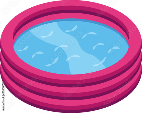 Fun and refreshing cartoon inflatable kiddie pool for children's summer playtime in the backyard, with pink water and vector illustration