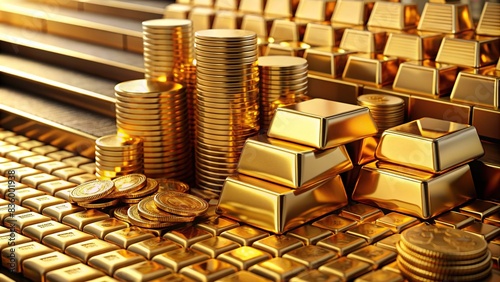 Various types of gold investments ranging from physical gold bars to gold ETFs and mining stocks, gold, investments, diverse, physical, bars, bullion, ETFs, exchange-traded funds, stocks