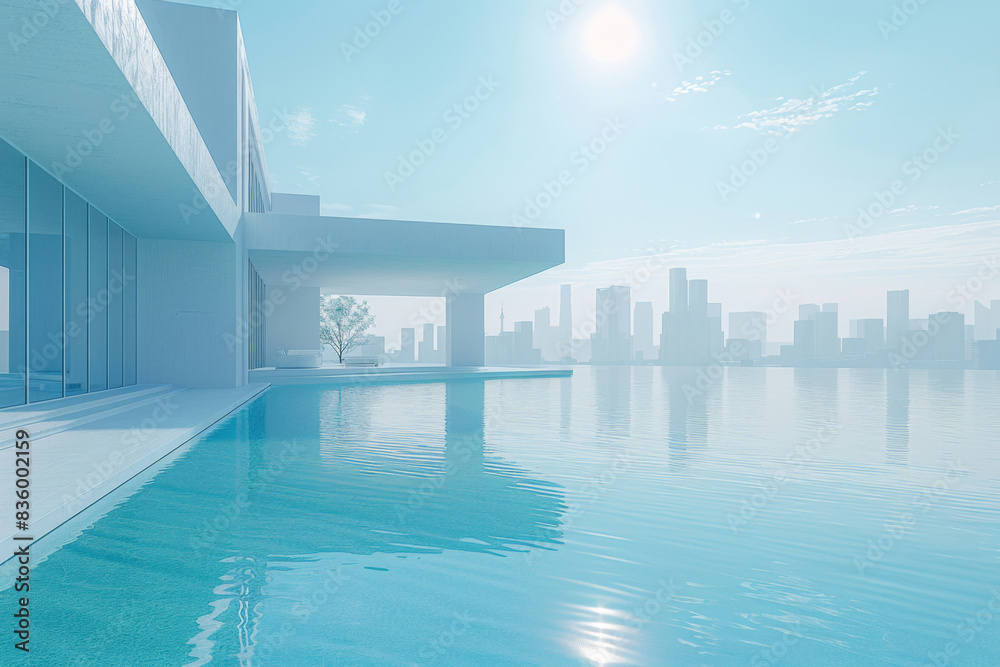 Fototapeta premium Modern buildings by the lake. The modern urban skyline is in the background. 