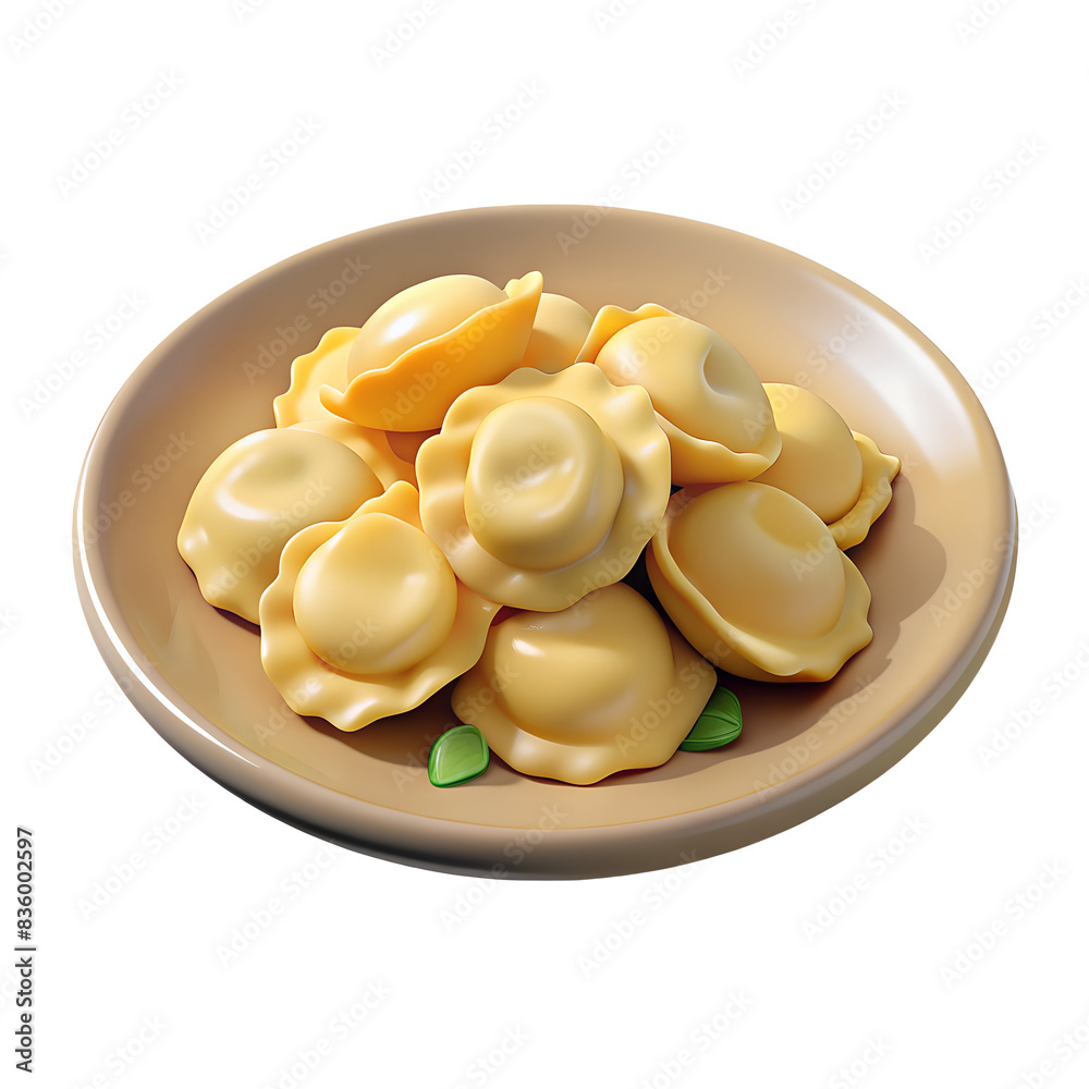 Creamy Tuscan Ravioli Served on a Tan Plate 3D render Creamy Tuscan Ravioli Served on a Tan Plate 3D render