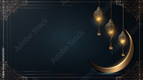 An Islamic background theme with dark blue overlay and gold accents in the ornaments