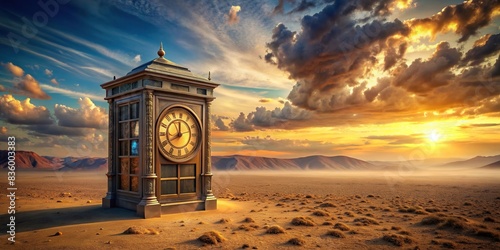 A mysterious time machine in a deserted landscape, time travel, past, present, future, science fiction, machine, technology, travel, history, adventure, mystery, futuristic, exploration photo