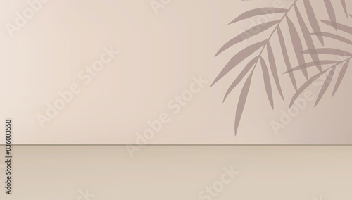 Backdrop with tropical palm leaves shadow on beige background for product presentation