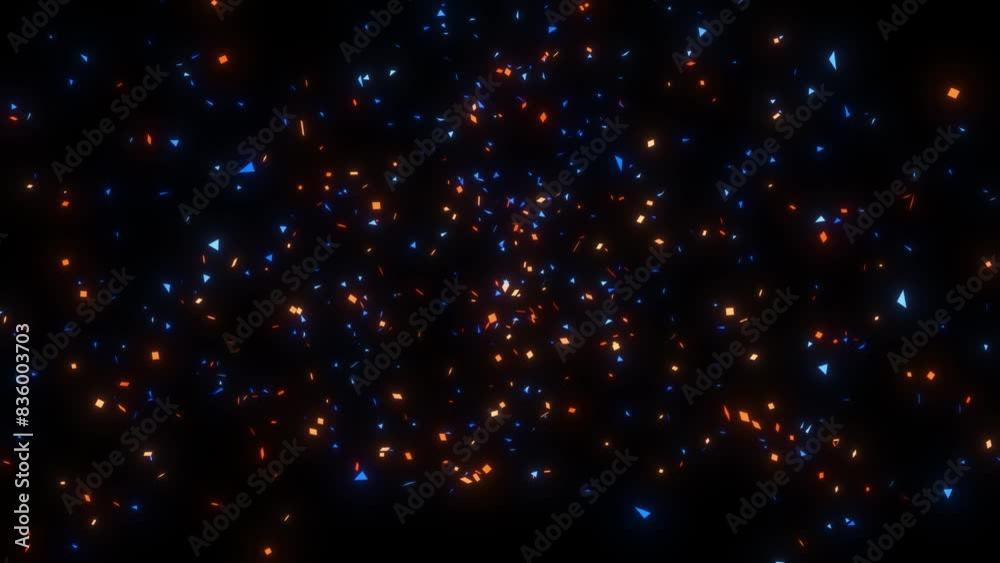 Confetti.Colourful festive animation of confettis shooting out from bottom of screen. Render animation. Confetti party explosion effect- Double burst of festive colourful particles. firecracker effet