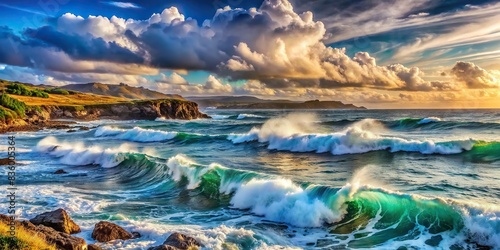 Breathtaking landscape sea and waves background 169 widescreen backdrop wallpapers, sea, waves, ocean, scenery, nature, horizon, serene, tranquil, blue, water, marine, peaceful, stunning